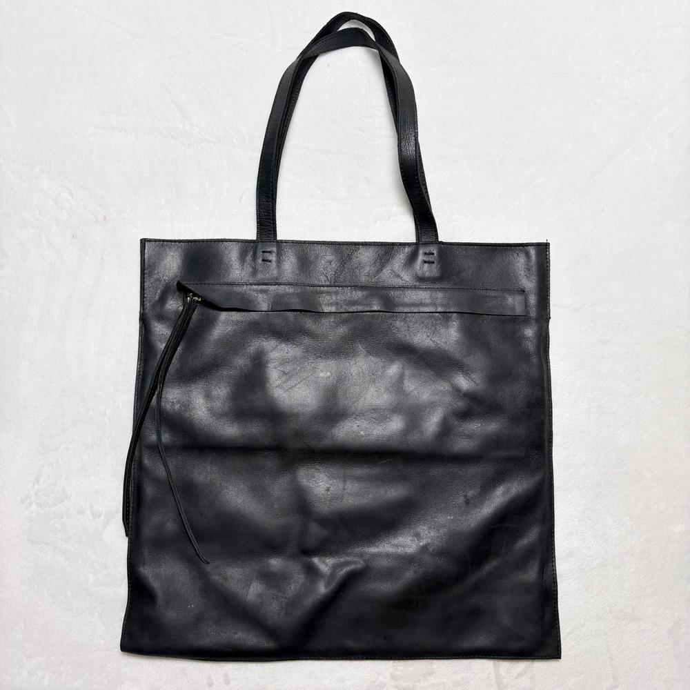 Raven + Lily Black Leather Oversized Tote Bag Made in Ethiopia Minimalist Large